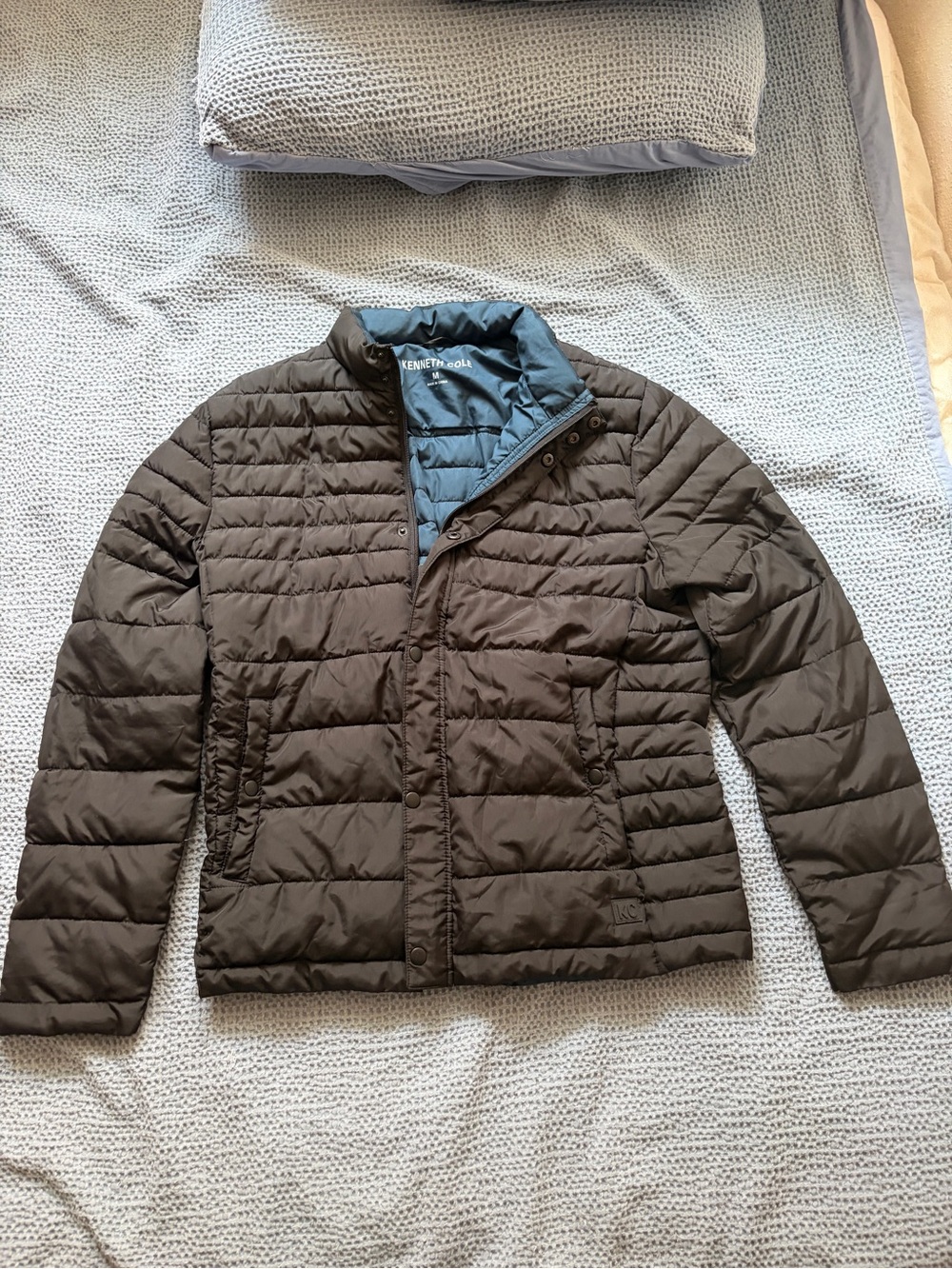 Kenneth Cole Brown Quilted Puffer with Blue Liner
